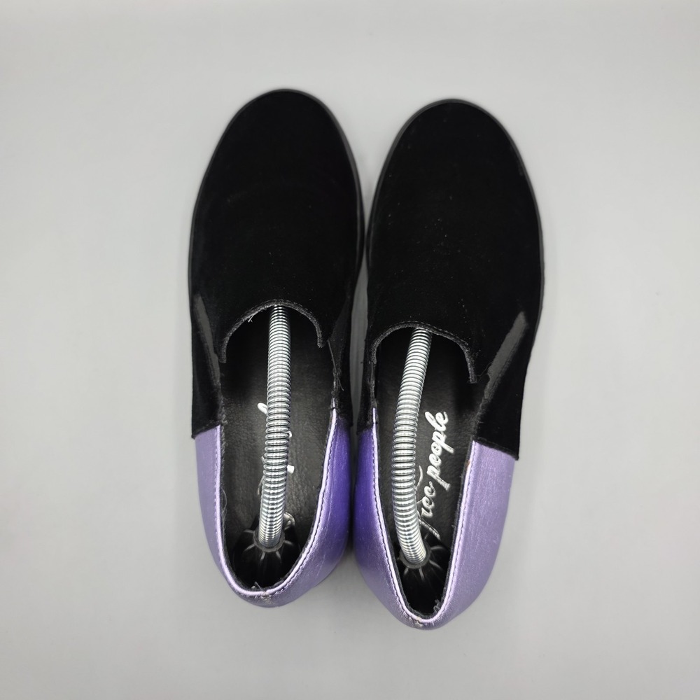 Free People Varsity Sneakers Womens 37 Black Velvet Purple Leather Metallic Shoe - Picture 6 of 15